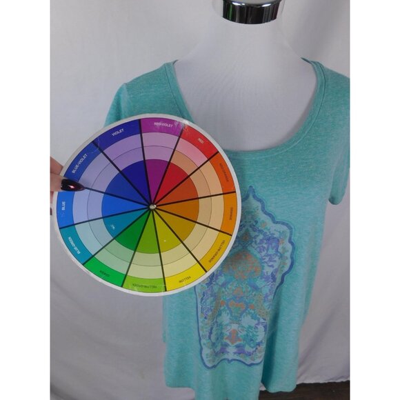 Lucky Brand Teal Medallion Graphic Tee Boho Witch M - Picture 9 of 10